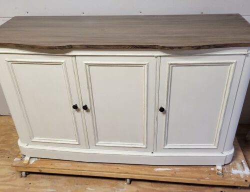 Refinished French Country Sideboard / Cabinet – Distressed Ivory & Weathered Wood Top